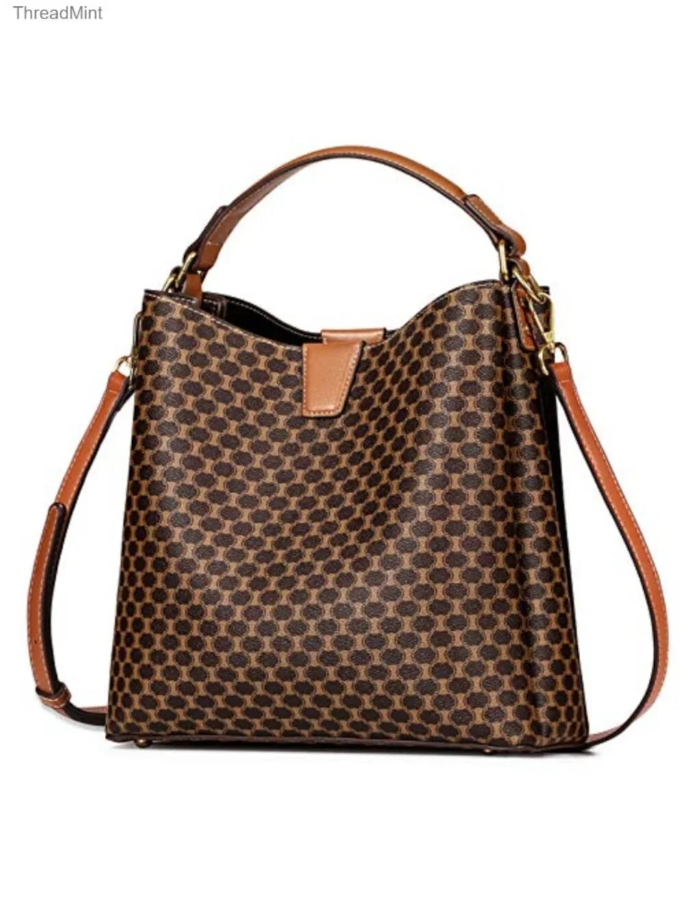 Vintage Faux Leather Satchel Handbag with Top Handle and 2 Detachable Straps